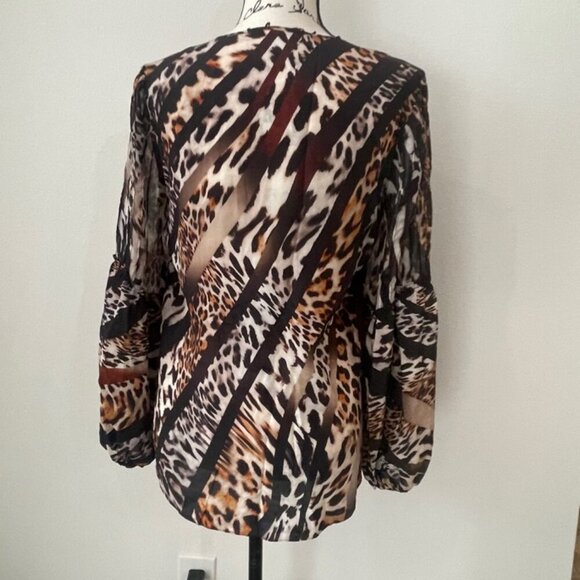 KOBI HALPERIN BLOUSE SILK FALLON MIX LEOPARD-PRINT SZ S EMBELLISHED AESTHETIC - Picture 15 of 16